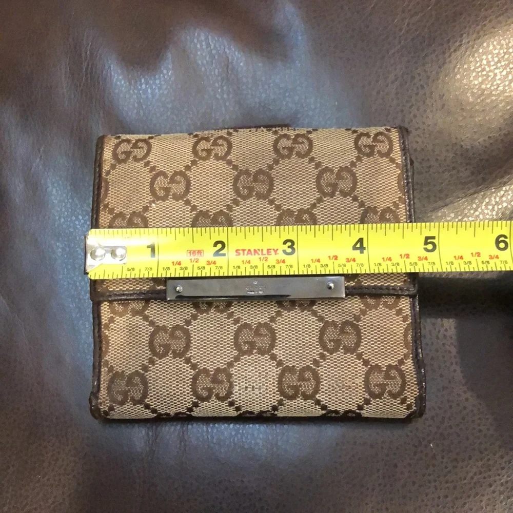 GUCCI Men GG Trifold Canvas Jacquard Wallet Brown Leather